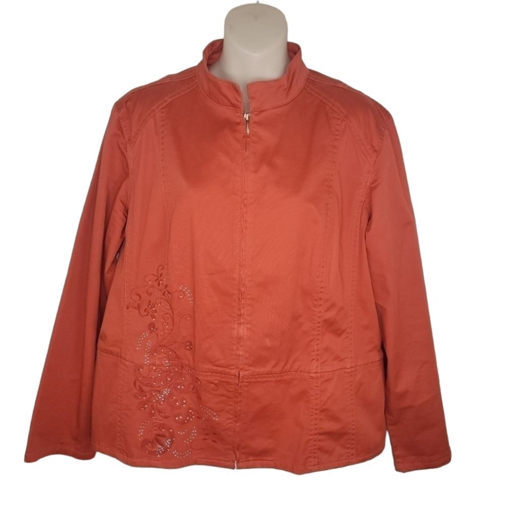 Chico's orange rhinestone zip up jacket size 3/xl